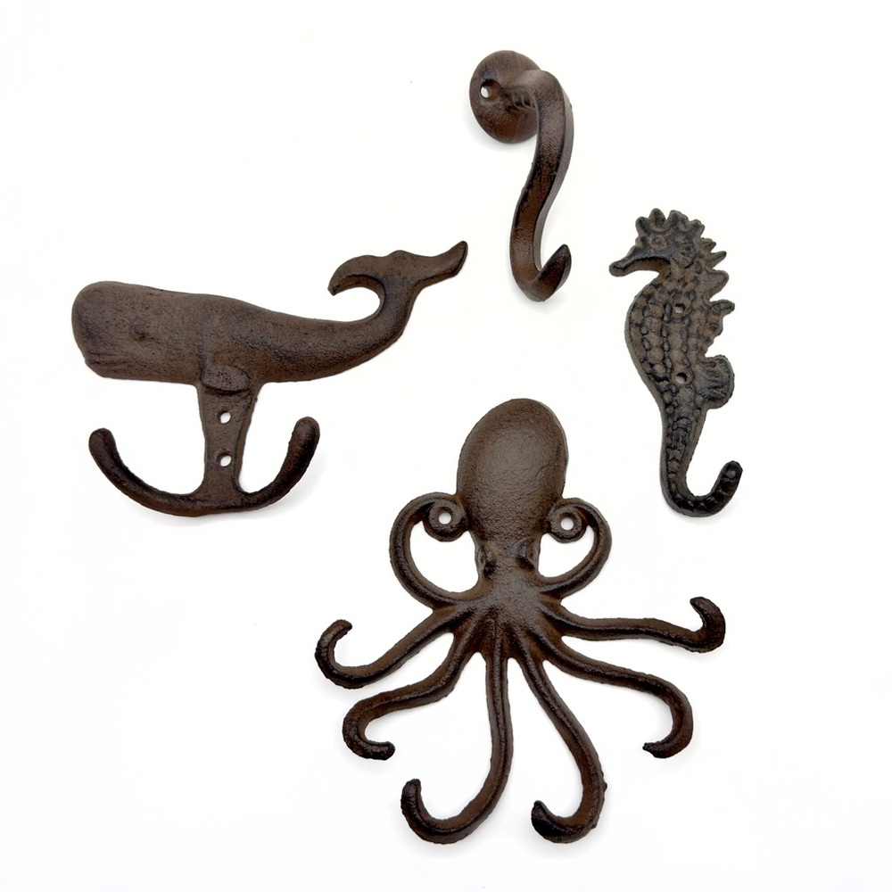 Nautical Cast Iron Wall Hooks Seahorse Octopus Tentacle Whale Ocean Beach